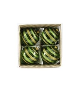 Clear Green Baubles - with Gold & Green Glitter - 7.7cm Dia.